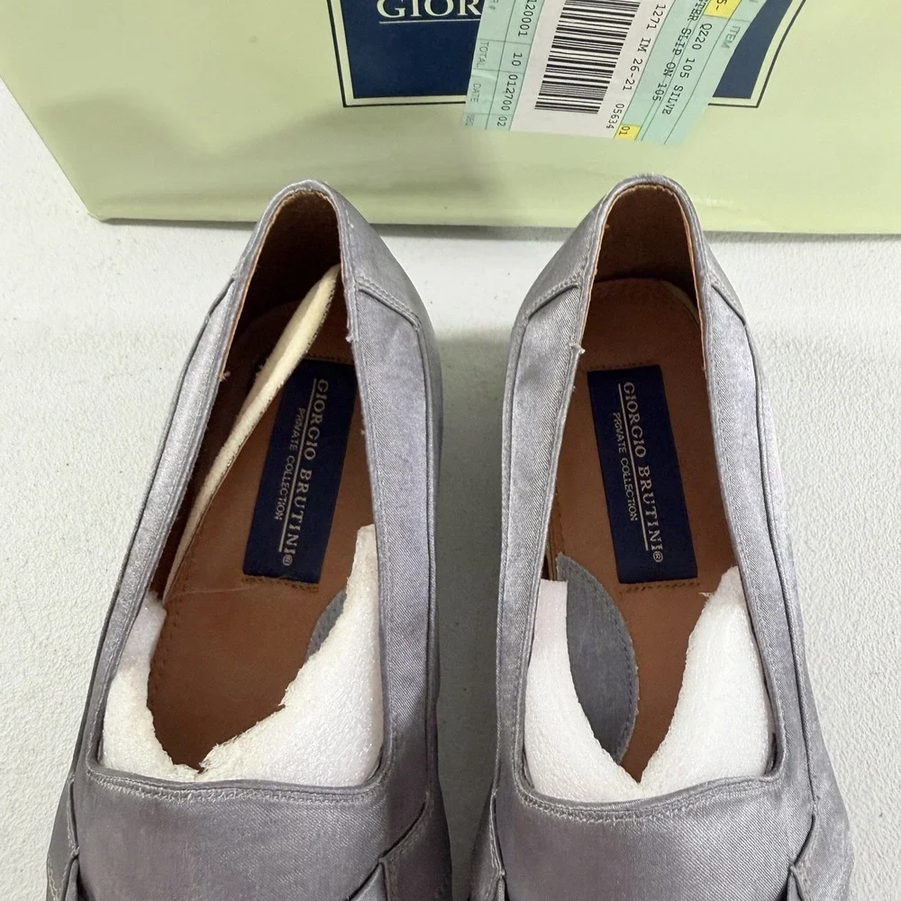 Giorgio Brutini Satin Lusher Slip On Men's Loafers Silver Size 10.5 M NIB